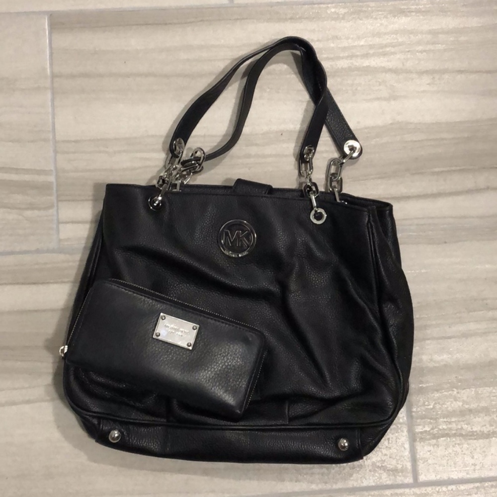 Michael Kors Black Soft Leather Satchel & Wallet